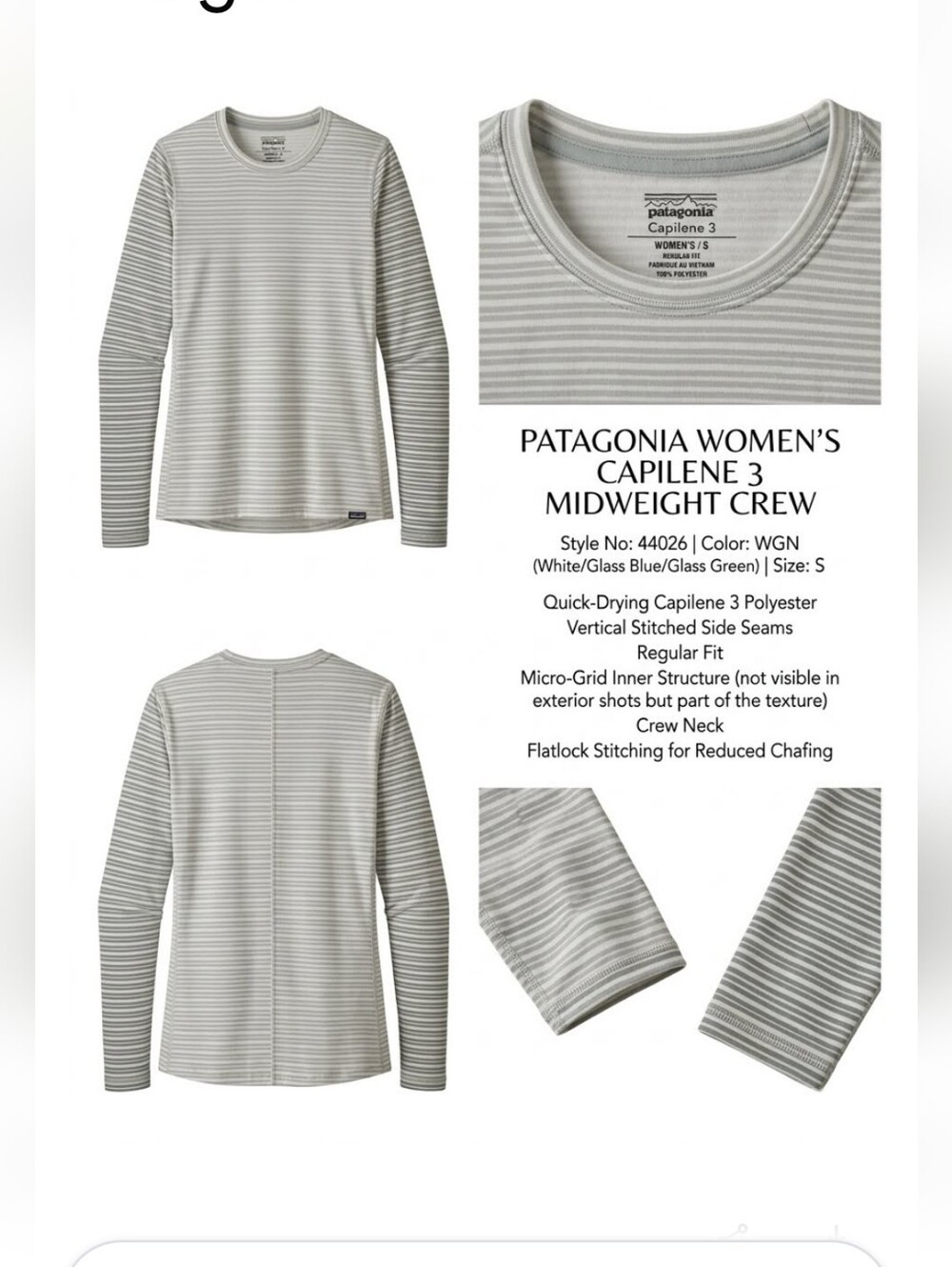 Patagonia Women's Capilene 3 Midweight Baselayer Size Small.  Like New
